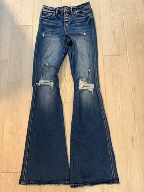 Flying Monkey Dark Blue High-Rise Distressed Flare Jeans